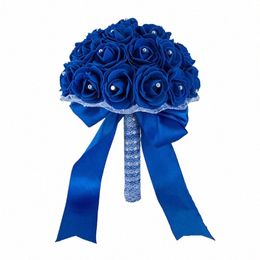 yo CHO Bridal Wedding Bouquet Artificial PE Rose Fr Fake Pearl Bouquet Blue Bridesmaid Marriage Wedding Supplies Decoratis 49W7#