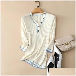 Womens Sweaters Autumn Fashion Ribbed Knitted Silk Merino Wool Slim Fit Sweater Drop Delivery Apparel Clothing Otijv