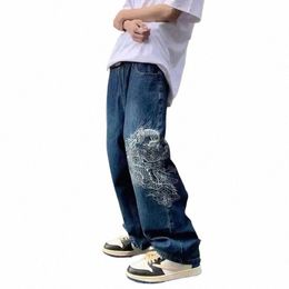 reddachic Hiphop Men Drag Baggy Jeans Blue W Straight Wide Leg Pants Embroidered Casual Pants Retro Y2k Harajuku Streetwear z7AJ#