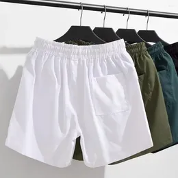 Men's Shorts Loose Fit Men Sports Elastic Drawstring Waist Casual With Pockets Solid Colour Wide Leg Beach For Summer