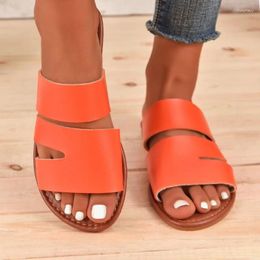 Slippers Ladies Fashion Summer Sandals Solid Color Leather Open Toe Flat Bottom Bohemia Beach Leisure Comfy Daily Women