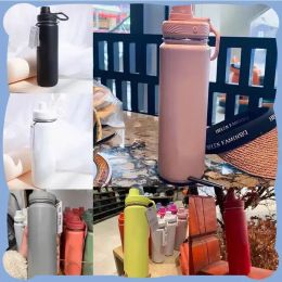 710mlLu Insulated Water Cup Stainless Steel Thermos Pure Colour Sport Gym Vacuum Bottles Portable Leakproof Outdoor Cup 0329