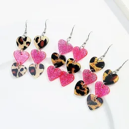 Dangle Earrings Fashion Acrylic Heart Shape Long Drop Earring For Women Girls Lovely Leopard Print Pink Gifts