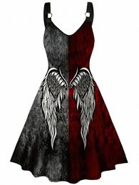 plus Size Women's Goth Costume Evening Party Devil Wings Print Dr z9W1#