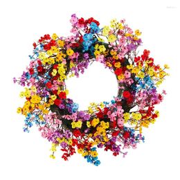 Decorative Flowers Colorful Wreath 16" Spring Summer Artificial Flower For Front Door Home Wall Window Party Decoration