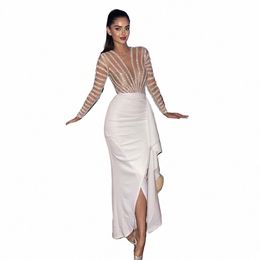 shar Said Dubai White Mermaid Arabic Evening Dr Lg Sleeve Luxury Women for Wedding Party Midi Prom Formal Dres SS270 67Dc#