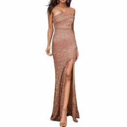 banquet Design One Shoulder Sequin Women'S Dr Gold Fishtail Female Elegant Formal Dres Party Evening Prom Gala Vestidos 30xR#