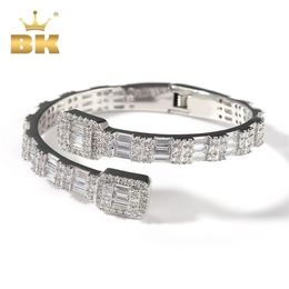 THE BLING KING 7mm Baguette Cuff Bangel Micro Paved Bling Square Cubic Zirconia Bracelet Luxury Wrist Rapper Jewellery Punk Bangle 2253Y