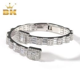 THE BLING KING 7mm Baguette Cuff Bangel Micro Paved Bling Square Cubic Zirconia Bracelet Luxury Wrist Rapper Jewellery Punk Bangle 2287N