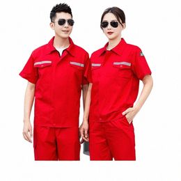 summer 100% Cott Work Clothing Reflective Safety Working Welding Suit Short Sleeve Factory Workshop Repairmen Uniform Coverall U0zY#