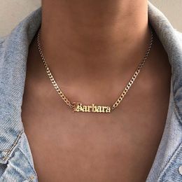 Customise Name Necklaces for Men Women Boy Personalised Nameplate Necklace Cuban Chain Hip Hop Jewellery Gifts Gold Plated Stainless220j