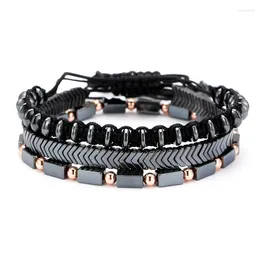 Charm Bracelets Natural Hematite Stone Beads Braided Bracelet Set Pulseira Masculina Men Women Metal Gift Holiday Decor Accessories