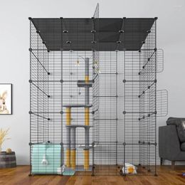 Cat Carriers Large Cage Indoor Playpen Metal Wire Kennels Crate Ideal For 1-4 Cats 54 L X 41W 69 H Inch Black