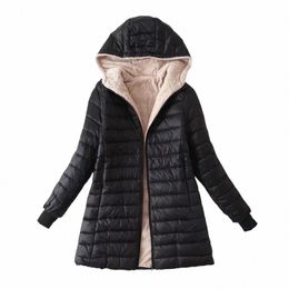 2023 New Autumn and Winter Korean Style Mid-length Hooded Cott Coat for Women Lambswool Warm Cott Coat and Veet Jacket Top z4tY#