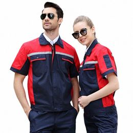 summer Thin Secti Men Women Short Sleeve Working Uniforms Breathable Comfortable Factory Workshop Mechanical Coveralls m2RH#
