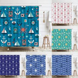 Shower Curtains Ocean Anchor Curtain Vintage Nautical Lighthouse Compass Sailboat Polyester Fabric Bathroom Decor Bath Screen Set