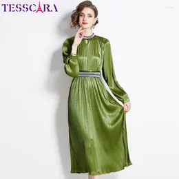 Casual Dresses TESSCARA Women Spring Elegant Dress High Quality Long Wedding Cocktail Party Robe Vintage Designer Formal Occasion Vestidos