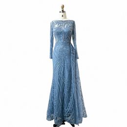 Shar ha detto lussuoso Dubai Blue Mermaid Muslim Evening Dr Overskirt LG Sleeve Plus Dimes Wedding Wedding Party Gowns SS141 85ei#