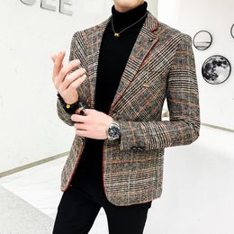 grid Brand clothing Men spring Casual business suit/Male High quality cotton slim fit Blazers Jackets/Man plaid coats S-4XL 240315