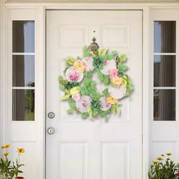 Decorative Flowers Spring Wreath Artificial Round Front Door Pography Props Wall Hanging Ornament Garland For Indoor Outdoor