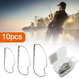 New 10Pc Weedless Rig Hooks Fish Guard Single Sub Anti Bottom Grass Tie Steel Wire Soft Insect Barb Fishing Hook