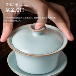 Teaware Sets Retro Ru Ware Porcelain Opening Film Supportable Cover Teacup Single Tea Making Three-Piece Bowl Household Set