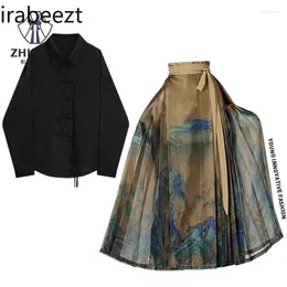 Work Dresses Autumn Chinese Style Shirt Horse Skirt Suit Daily Hanfu Zen Wear Ropa Tradicional China Hombre Womens Two Peice Sets