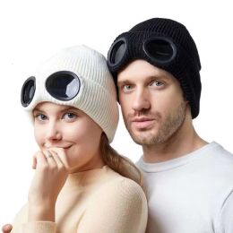 Caps Designer two Lens Glasses Goggles Beanies Men Knitted Hats Skull Caps Outdoor Women Uniesex Beanie Black