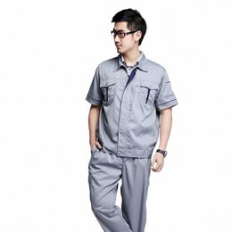 summer Work Clothing Set Men Women Auto Repairmen Work Coverall Electric Factory Breathable Workshop Durable Mechanical Uniforms R9vO#