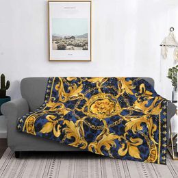 Blankets Golden Lion And Damask Blanket Fleece All Season Ornament Breathable Plaid Throw For Office Travel Bedspread