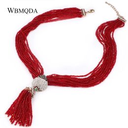 Necklaces Free Shipping Fashoin Tassel Pendant Choker Red White Beads Crystal Multi Layer Necklace With SemiPrecious Stones For Women