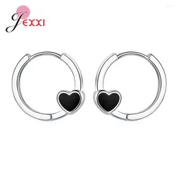 Hoop Earrings Simple Personalized Genuine 925 Sterling Silver Heart Shaped For Women Girls Black Love Ear Buckle Jewelry Gift