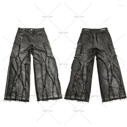 Men's Jeans Solid Colour Y2K Punk American Retro High Waisted Wide Leg Pants 2024 Gothic Hip Hop Harajuku Style Loose