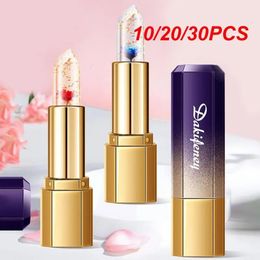 102030PCS Transparent Jelly Lipstick Petals Lip Makeup Balm No Fading Brighten Colour Beauty And Health 240321