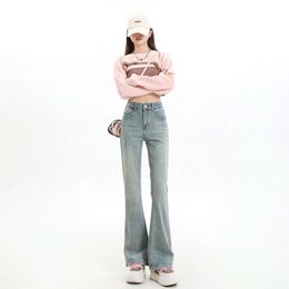 Micro Fleared Jeans för Womens Spring och Autumn New Elastic Slim Fit Design Casual Korean Trendy Brand Flad Pants