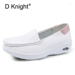 Casual Shoes Spring Summer Genuine Leather Women Loafers Comfortable Hollow Round Toe Slip On Platform White Single Woman