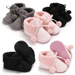 Boots Baby Boy Girl Shoes Soft Sole Winter Warm Cotton Non-slip Bottom Sneakers Fashion Pompom With Fluffy Ball Ankle