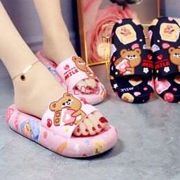 Summer Cute Womens Milk Bear Cartoon Indoor Home with Medium Heels and Non Slip Household Outwear Beach Shoes 240318