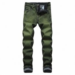 kakan - European and American New Elastic Jeans Men's Wear, High Street Wed Old Green Black Lg Jeans K36-6671 r2Mi#