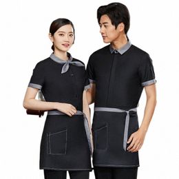 summer Waiter Work Clothes Tea House Restaurant Waiter Uniforms Short Sleeve Coffee Shop Hot Pot Fast Food Waiter Overalls o3GB#