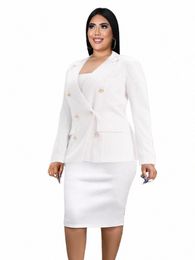plus Size Blazer Suits Women White Blazers and High Waist Skirt Two Piece Sets Office Lady Work Busin Skirts Suit 3XL 2023 t3lH#