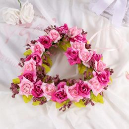 Decorative Flowers Artificial Rose Flower Wreath Heart Shaped Front Door Floral Wedding Garland For Wall Bridal Party