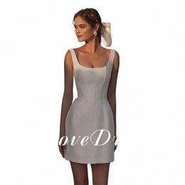 lovedr Mini Short Wedding Dres Square Necking Bing Fitted Bodice Elegant Partys Bride Dres Vestidos de novia v2Dv#