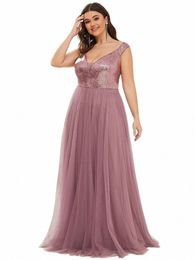 plus Size Luxury Women's Dres Lg A-LINE V-Neck Sleeveles High Waist Tulle Gown 2024 BAZIIINGAAA of Sequin Prom Women Dr o7tq#