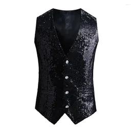 Men's Vests Men Sequin Slim Vest With Adjustable Back Buckle For Stage Show Emcee Performance Shiny Waistcoat