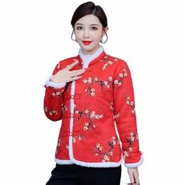 2023 Winter Women's Plush Jacket Fi Retro Ethnic Style Printed Thickened Fleece Cott Coat Short Chinese Clothes Z4023 u5uf#