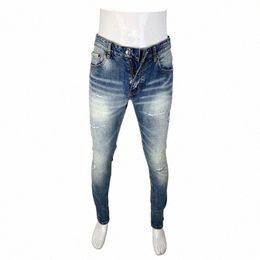 street Fi Men Jeans Retro Light Blue Stretch Elastic Skinny Fit Ripped Jeans Men Vintage Designer Hip Hop Brand Pants Homme t8o4#