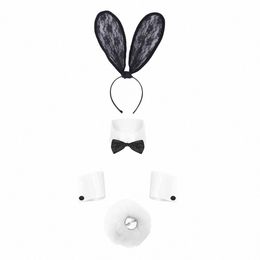 sexy Bunny Cosplay Accories Set Ears Headband Rabbit Collar Bow Ties Cuffs Bunny Tail Ball for Halen Xmas Party Costume h55p#