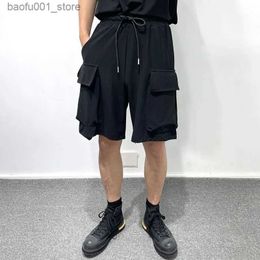 Men's Shorts Fashionable mens dark fashionable multi pocket loose fitting mens fashionable short style Q240329