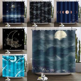 Shower Curtains Modern Simple Blue Curtain Nordic Boho Floral Geometric Bath Waterproof Polyester Fabric Home Decor With Hooks